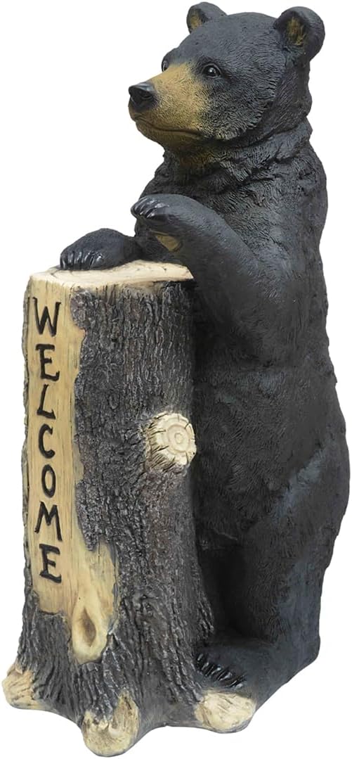 Black Forest Décor Standing Bear Tree Trunk Welcome Sign – Rustic Black Bear Decor, 14"W x 20"D x 35 1/2"H
