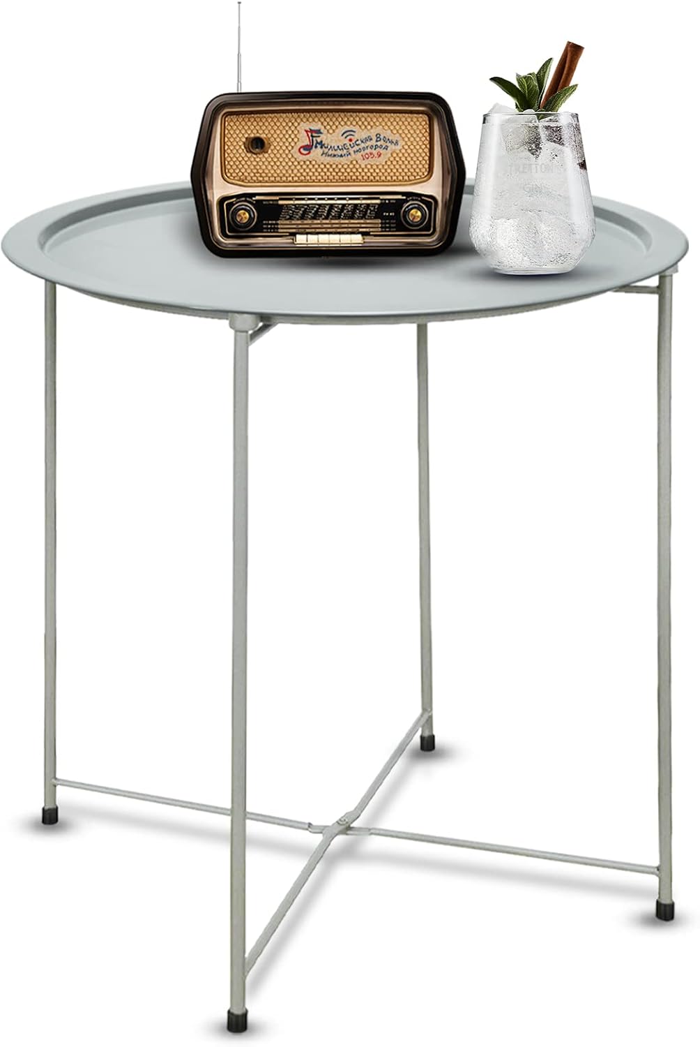 Garden 4 you End Table Outdoor Side Table, Small Patio Table Metal Side Table, Round Folding Side Table, for Outdoor and Living Room,Blue