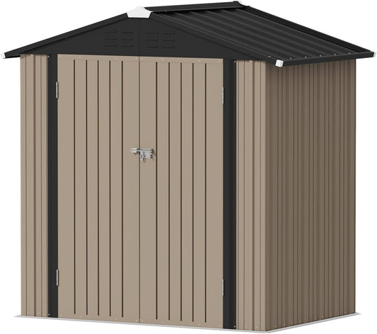 Devoko Outdoor Storage Shed 6 x 4 FT Lockable Metal Garden Shed Steel Anti-Corrosion Storage House with Double Lockable Door for Backyard Outdoor Patio (Brown)
