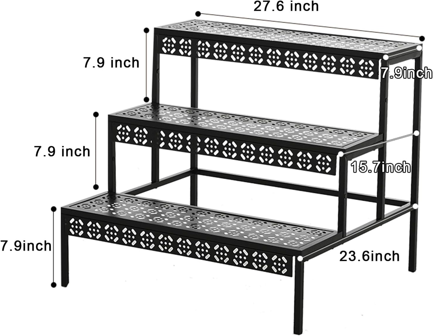 3 Tier Metal Plant Stand,Rectangle or Round Decorative Flower Step,Garden Shelf Flower Pot Holder Storage Organizer Rack for Indoor Outdoor Use