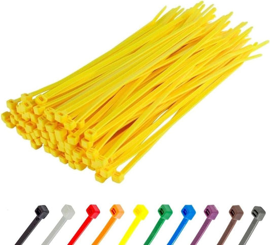 GTSE 8 Inch Yellow Zip Ties, 100 Pack, 50lb Strength, UV Resistant Strong Nylon Cable Ties, Self-Locking 8" Tie Wraps