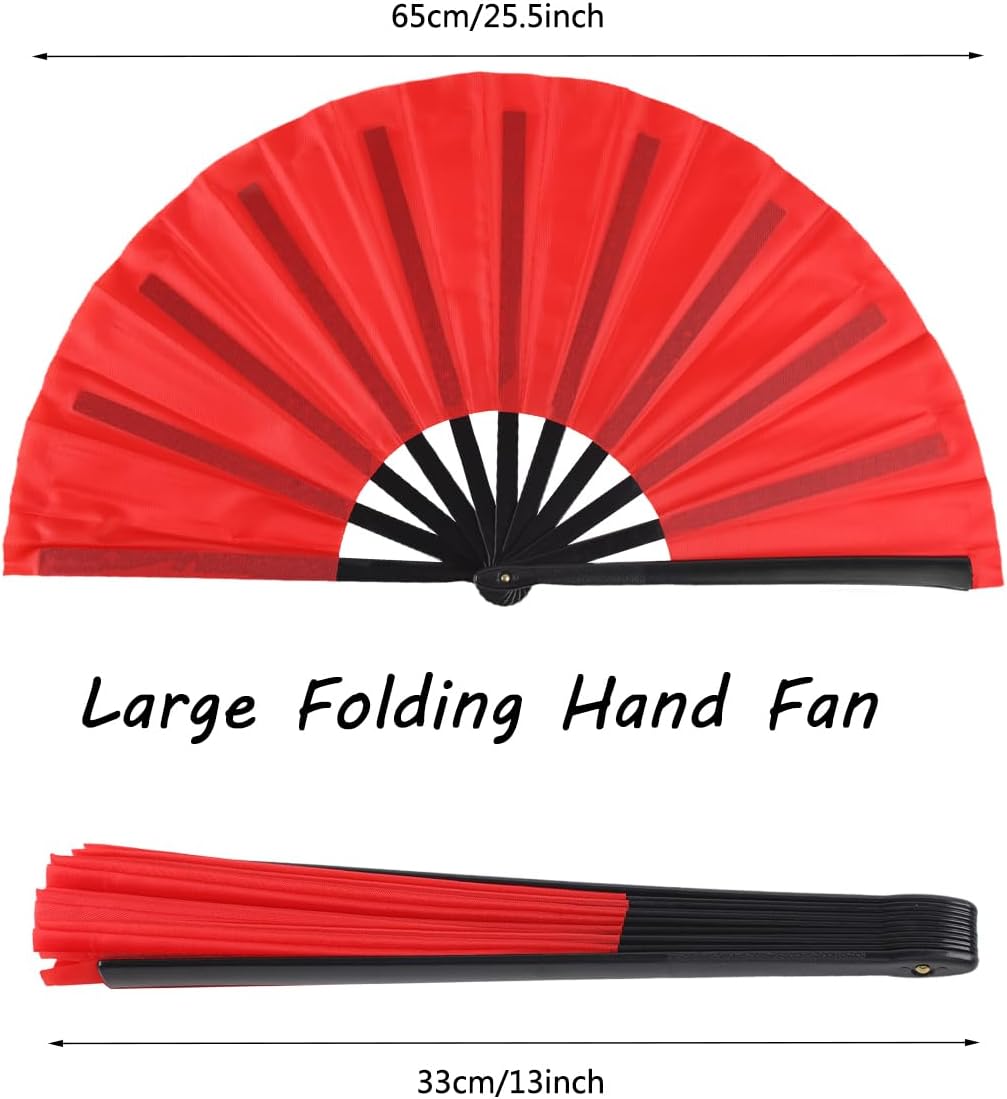 4 Pack Large Folding Hand Fan, Plastic Hand Held Folding Fans Chinese Kung Fu Hand Fan Decorative Folding Fans for Dance, Performance, Festival or Home Decorations(Black & Red)