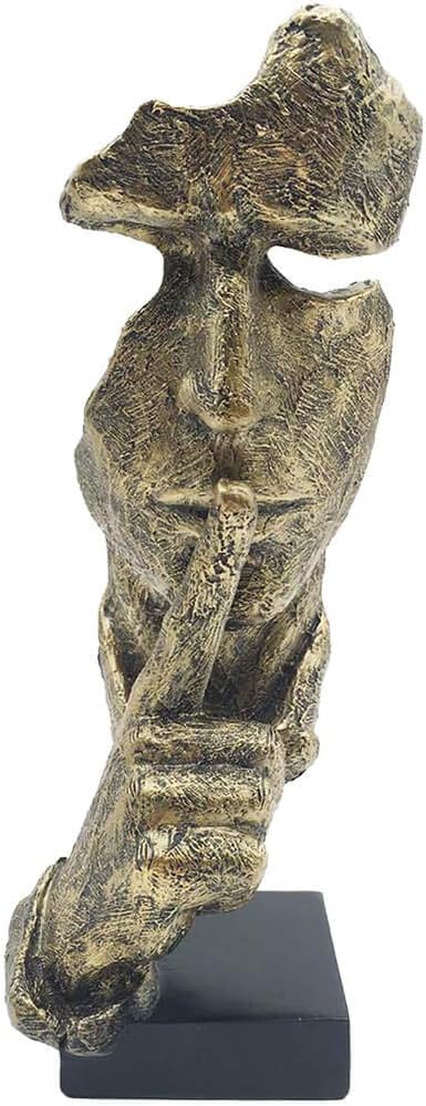 Silence is Golden The-Thinker Statue - Abstract Handcraft Keep Silent Thinker Statue Model Face and Hand Sculpture(Gold)