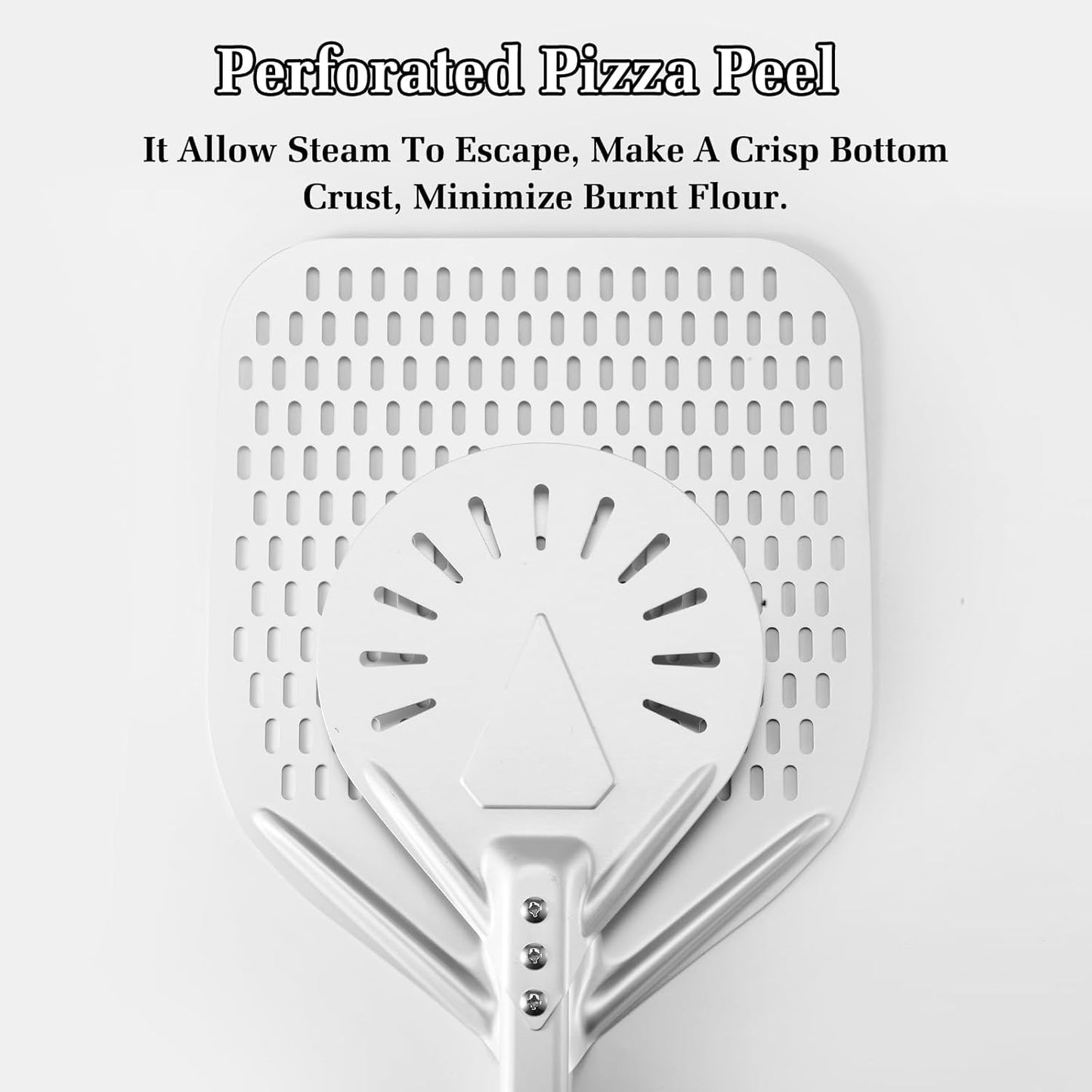 14 Inch + 7 Inch Perforated Pizza Peel Set, Pizza Turning Peel with Metal Handle, Pizza Spatula Paddle for Homemade Pizza Oven Accessories
