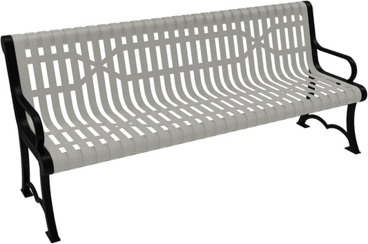 Coated Outdoor Furniture Heavy-Duty Outdoor Bench Thermoplastic Coated, Slated Steel, Commercial-Grade Garden Bench, Made in America (Portable with Back, 6 Ft, Gray)