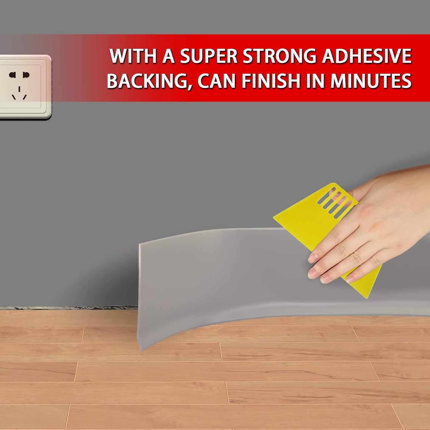 FONUNO Vinyl Wall Base Baseboard Molding Trim 4" Flexible Self Adhesive Rubber Wall Base Moulding Trim Peel and Stick Design, 4 Inch x 100 Feet, Gray