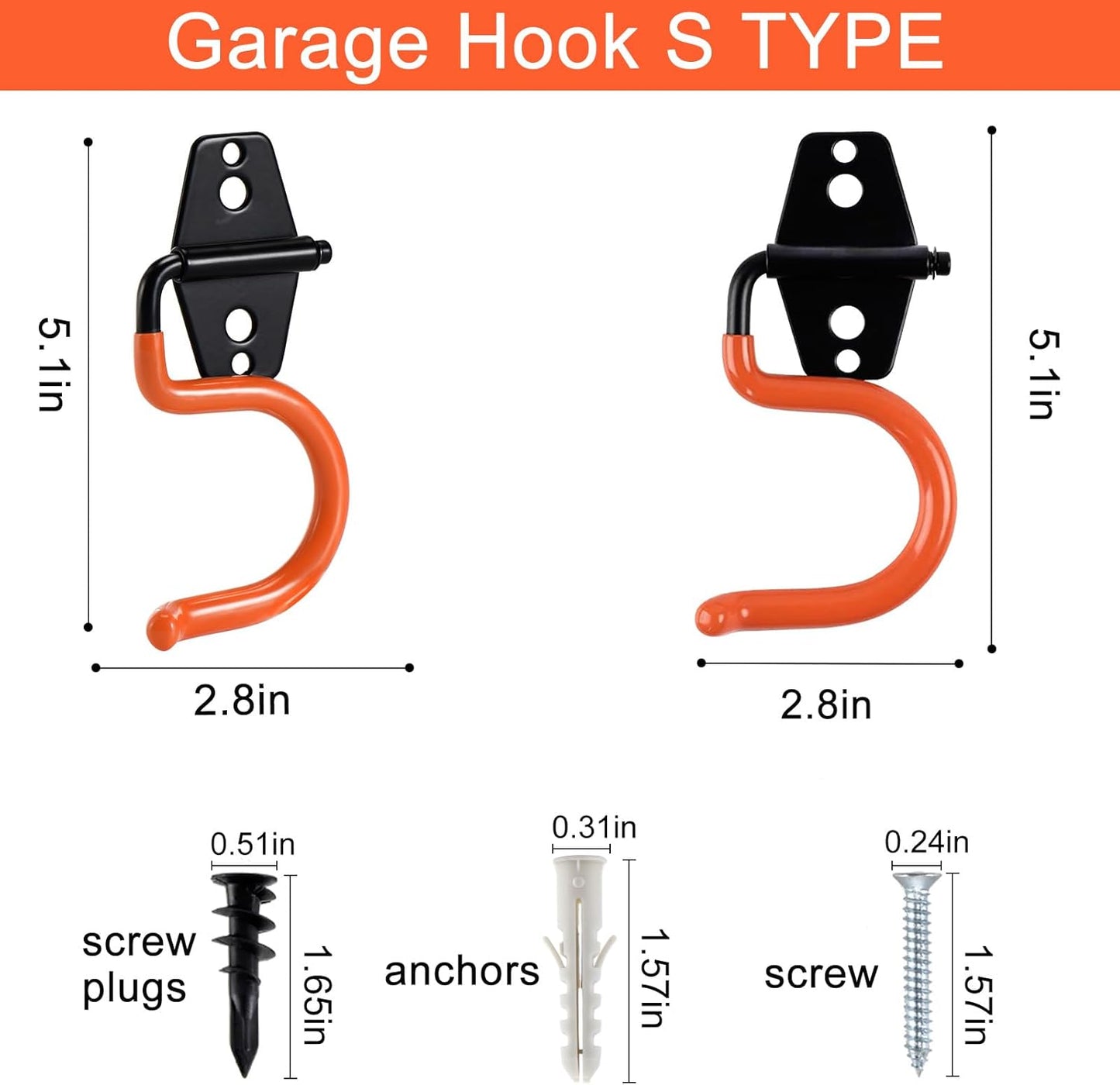 AOBEN Garage Hooks Heavy Duty, Steel Garage Storage Hooks, Utility Tool Hangers and Combinable Wall Mount Garage Hooks for Organizing Ladders, Bikes, Hoses, and More Equipment (Small J, 4 Pack)