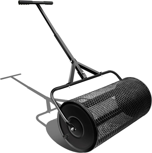 Compost Spreader, Durable Lawn Roller, Manure Spreader with Upgrade T Shaped Handle, Top Soil Spreader for Lawn and Garden Care Manure Spreaders Roller (16 Inch-T-Black-S)