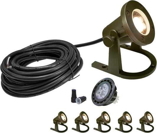 COLOER Brass Underwater Lights(Bronze) 6 Pack with LED MR16 Bulb 12V Low Voltage Fountain Lights IP68 Waterproof Copper Outdoor Landscape Lighting for Swimming Pool Ponds or Outside Water as Spotlight