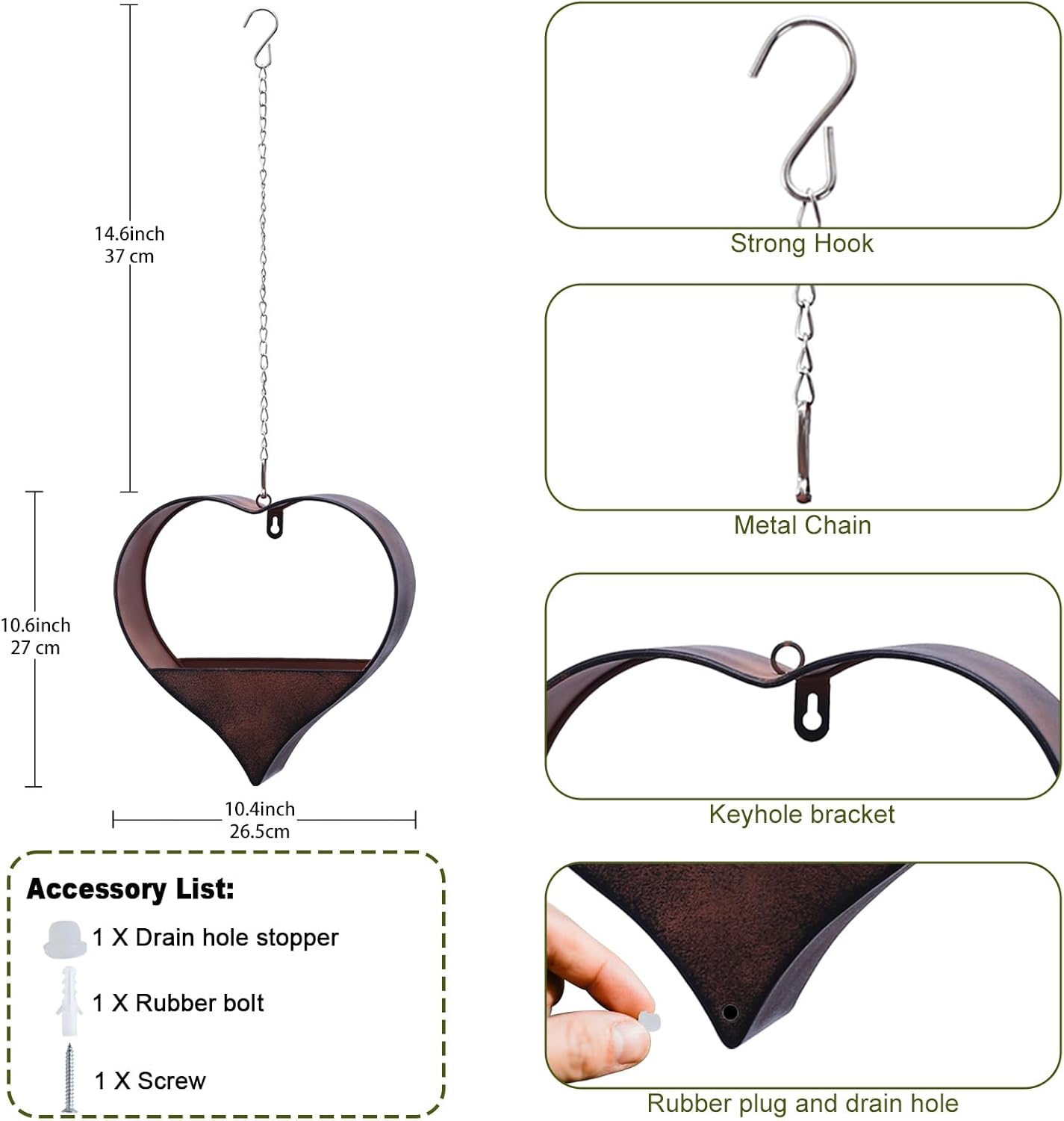 Metal Plant Hangers Indoor and Outdoor: Birthday Gifts for Women Mom Wife Garden Lovers - Rustic Heart Shape Hanging Planters Perfect for Window Wall Living Room Office Decor