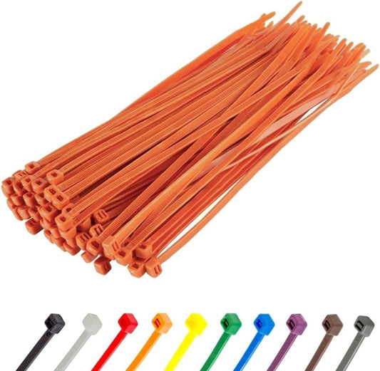 GTSE 8 Inch Orange Zip Ties, 100 Pack, 18lb Strength, UV Resistant Strong Nylon Cable Ties, Self-Locking 8" Tie Wraps
