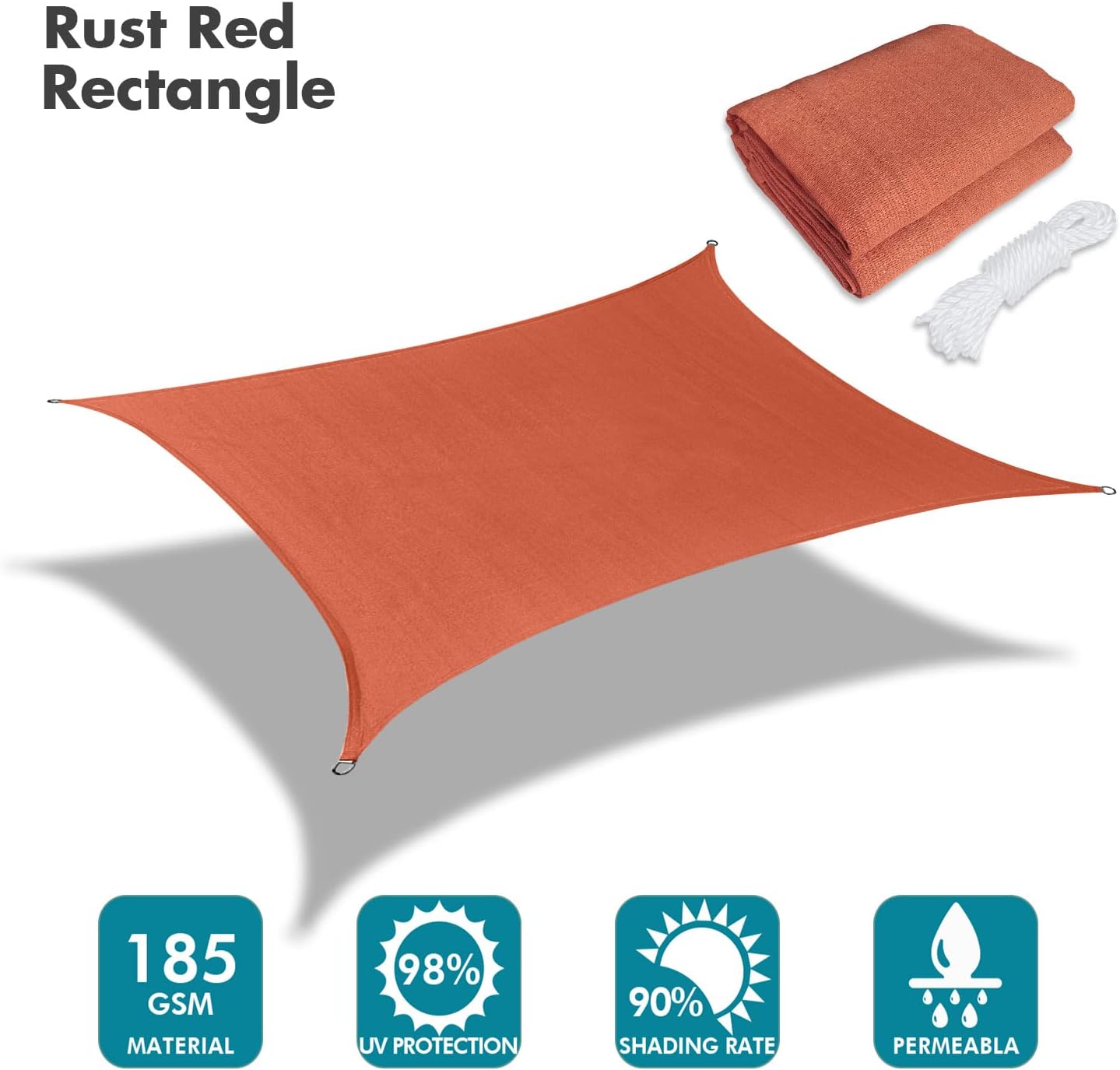 KANAGAWA 6'X14' Rust Red Custom Size Sun Shade Sail Rectangle UV Block Canopy Cover for Patio Backyard Lawn Garden Outdoor (Customized Available)