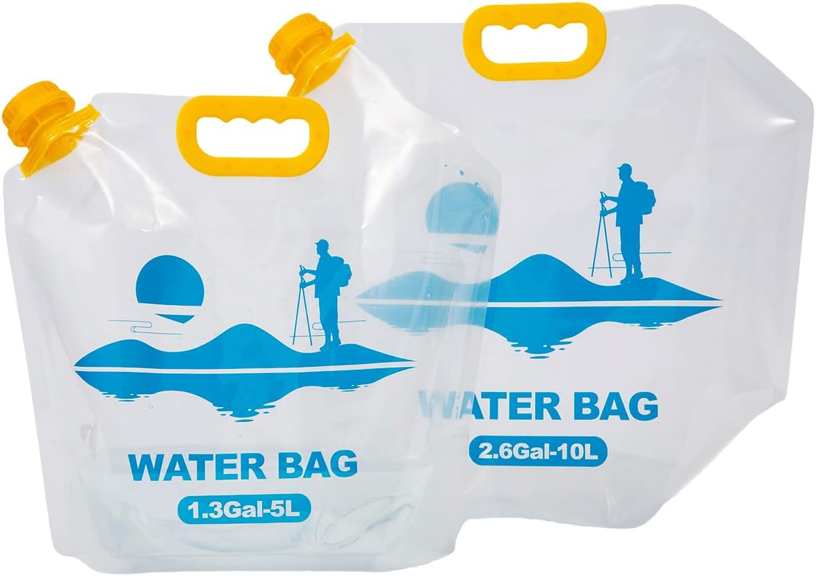 Collapsible Emergency Water Container Bag,WaterStorageCube,Flat Folding,BPA Free Food Grade,Clear Plastic Storage Jug for Camping Hiking Backpack,No-Leak Freezable,Water Bottle 2.6 Gallon/8pcs