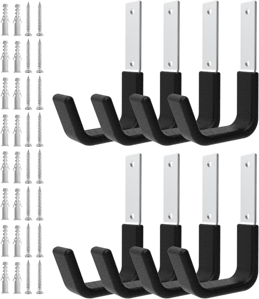 Heavy Duty Utility Hooks for Storage Wall Mount,Garage Wall Hooks for Hose, Bike, Ladder, Chainsaw, Leaf Blower Hanger (8 Small)