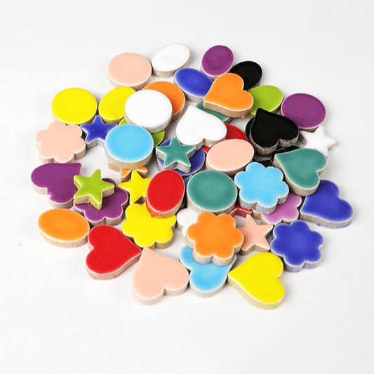 Mosaic Tiles for Crafts Assorted Color Ceramic Glitter Mosaic Supplies Pieces Bulk Square Flower Pentagram Ellipse Irregular Size, 100g (Flower Pentagram Ellipse Mix)
