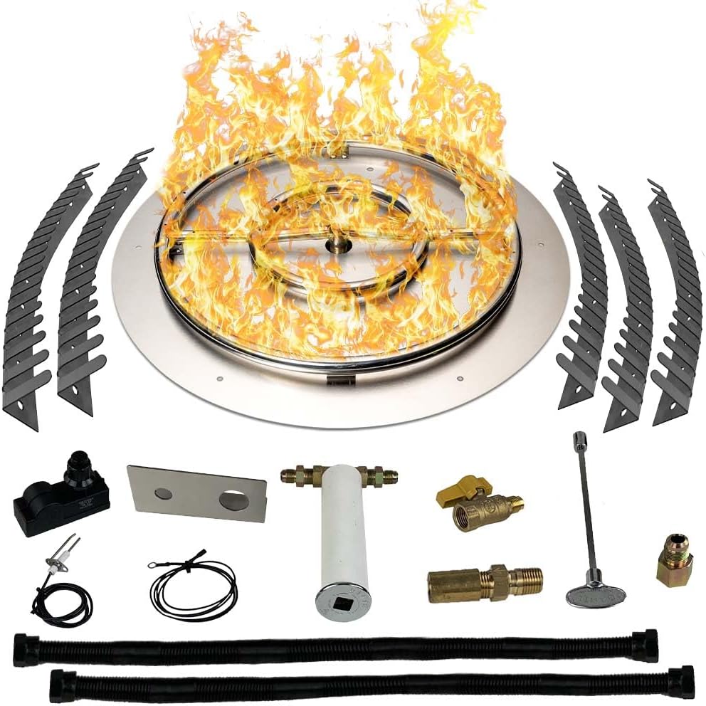 Stainless Steel Fire Pit Burner Pan & Ring Pro Kit for Liquid Propane, 30-Inch Pan, 24-Inch Ring, 150,000 BTU Max
