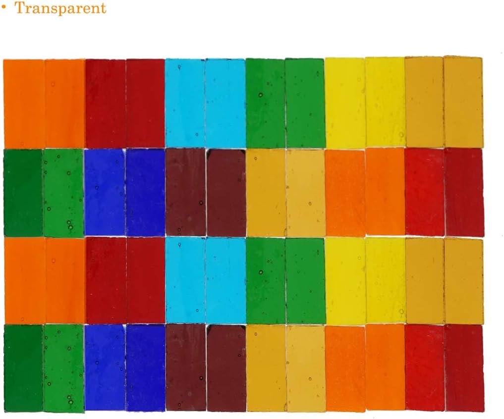 Lanyani 1.1-Pound Rectangle Transparent Glass Mosaic Tiles, Cathedral Stained Glass Sheets Pieces for Crafts, Assorted Colors