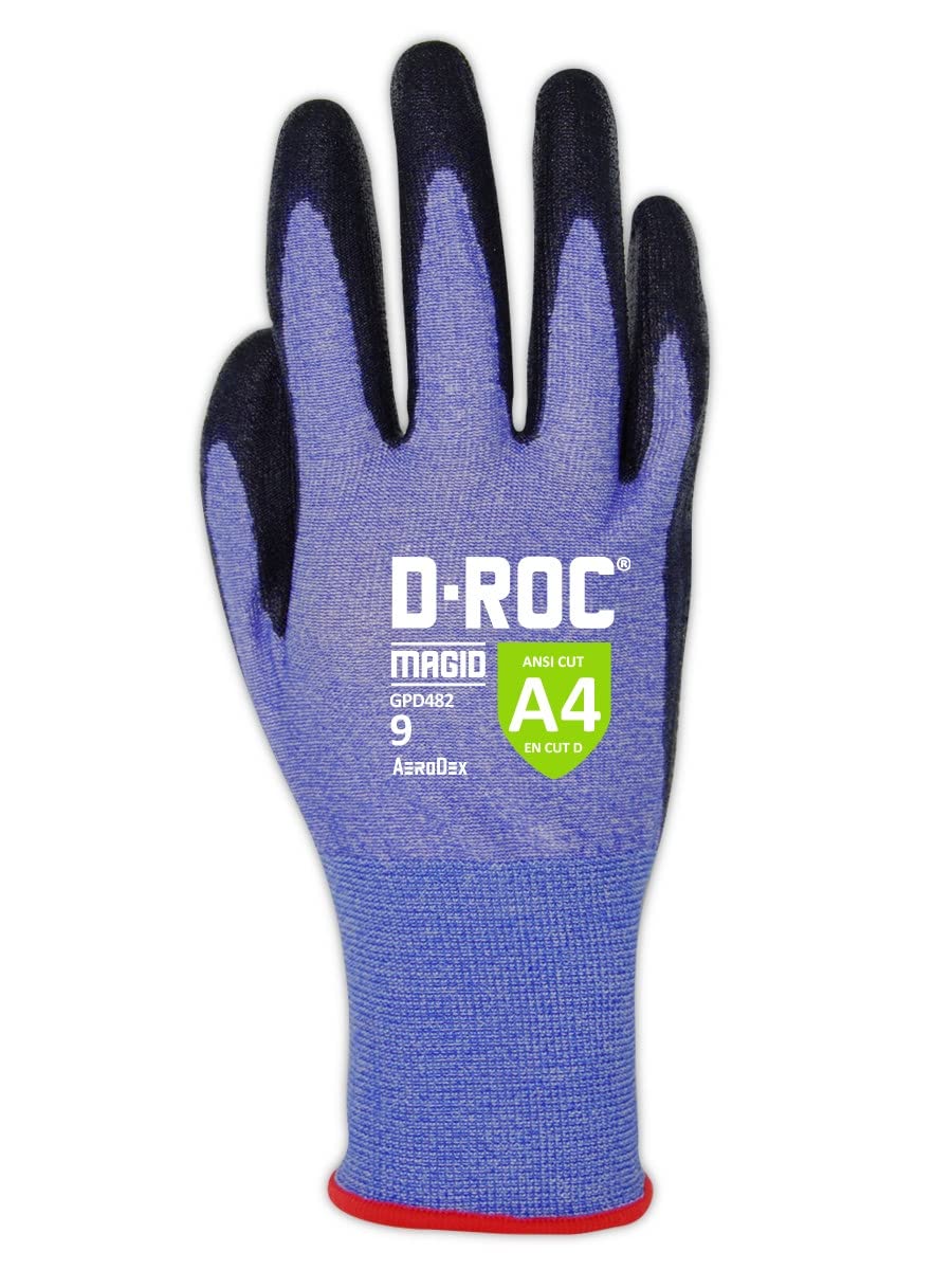 MAGID D-ROC ANSI A4 AeroDex Polyurethane Palm Coated Work Gloves, 1 Pair, Size 8/Medium, GPD482