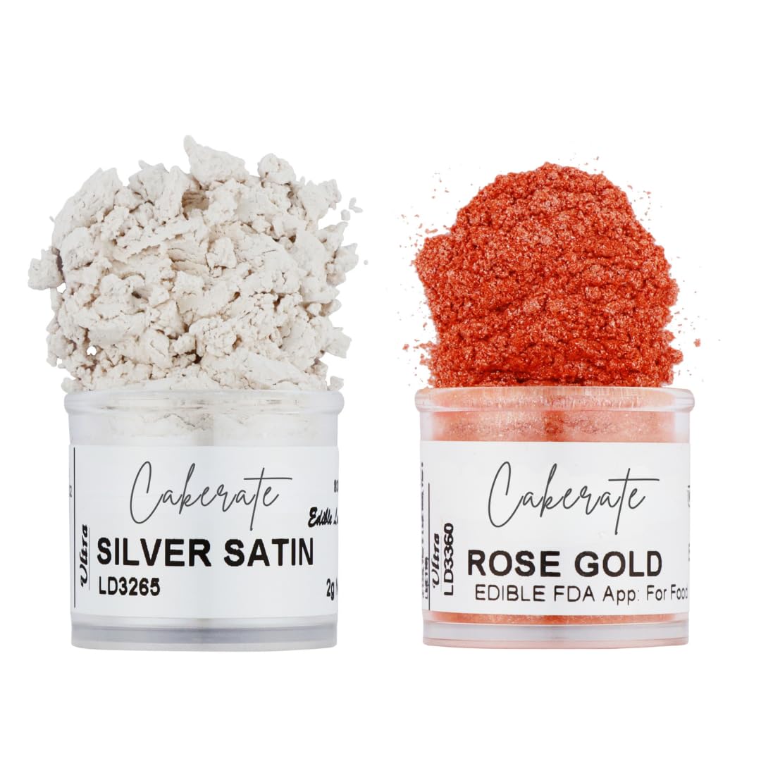 Ultra Silver & Rose Gold Luster Dust for Baking (2 Pack) – Edible Glitter for Cake Decorating, Fondant, Cupcakes, Drinks & Desserts – Kosher, Vegan, Food-Safe Metallic Dust - 2 grams, Highly Concentrated