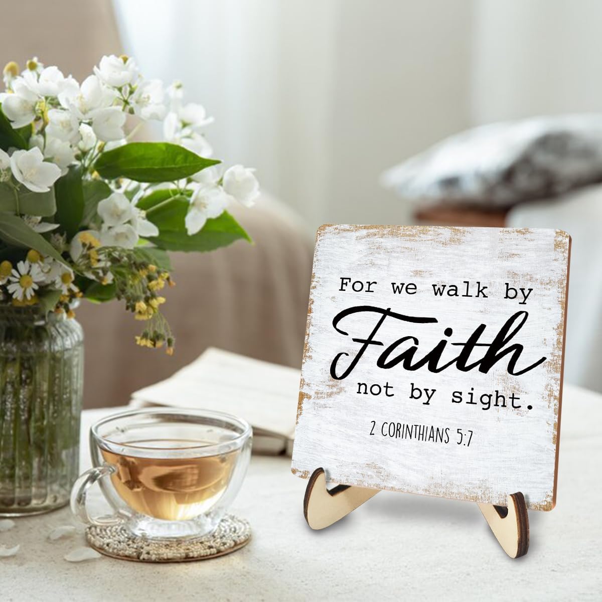 Motivational Wood Sign Rustic Desk Decor Home Farmhouse Office Work Table Desk Accessories Decorative Christian Religious Bible Verse Faith Decorations Office Supplies Living Room Cubicle Decor