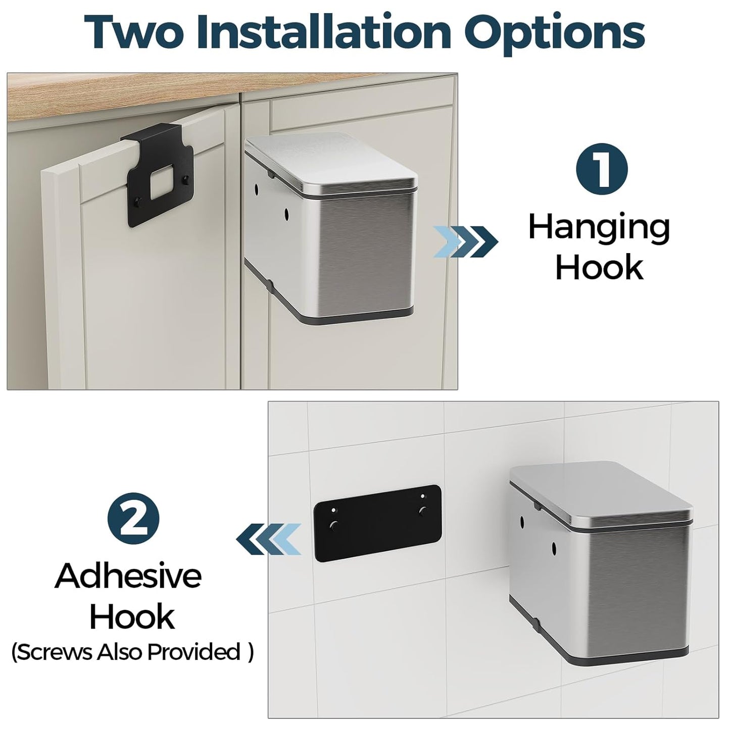 Stainless Steel Hanging Trash Can with Lid and Inner Bucket, 1 Gallon Kitchen Compost Bin for Counter Top, Under Sink or Wall Mount, Small Garbage Can for Cupboard/Bathroom/Bedroom/RV