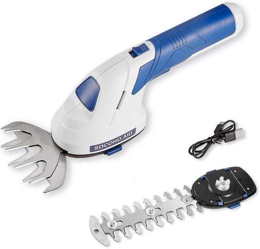 Cordless Hedge Trimmer Grass Shear - 2 in 1 Handheld 7.2V Electric Shrubbery Trimmer Grass Cutter Rechargeable Battery and Type-C