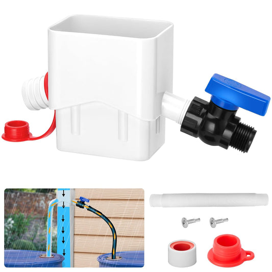Downspout Diverter, WADEO Rain Barrel Diverter Fits for 3"x 4" Oversize Downspout, Rainwater Collection System with Two Water Outlets, 3/4" PVC Spigot and 5FT Hose to Collect Rainwater from Gutter