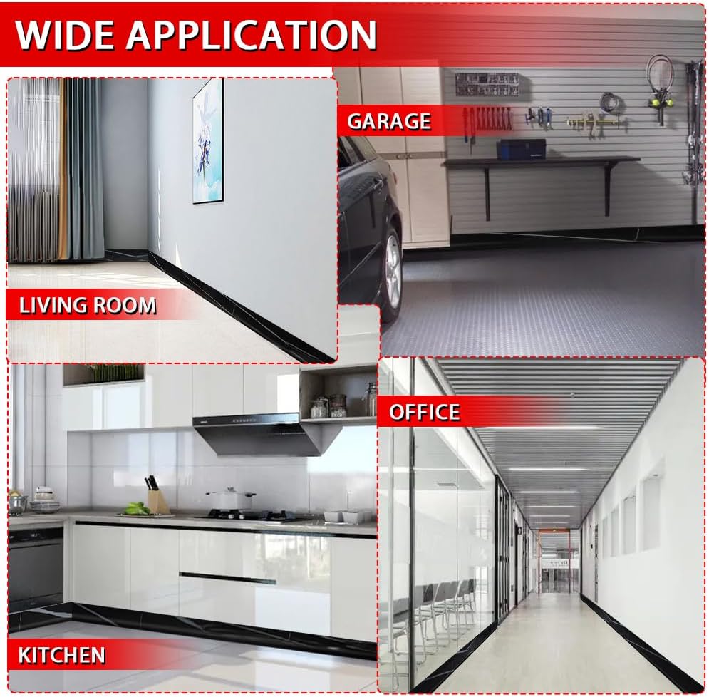 FONUNO Vinyl Wall Base Baseboard Molding Trim 4" Flexible Self Adhesive Rubber Wall Base Moulding Trim Peel and Stick Design, 4 Inch x 20 Feet, Black Stone Grain