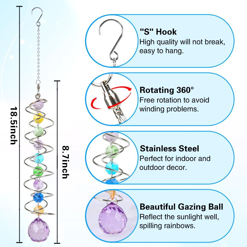 Sun Catchers, 4 Pcs Crystal Suncatchers for Indoor Windows Hanging Decorative Crystals Ball Prism for Yard and Garden Indoor Home Wedding Party Car Mirror Christmas Tree Decorations