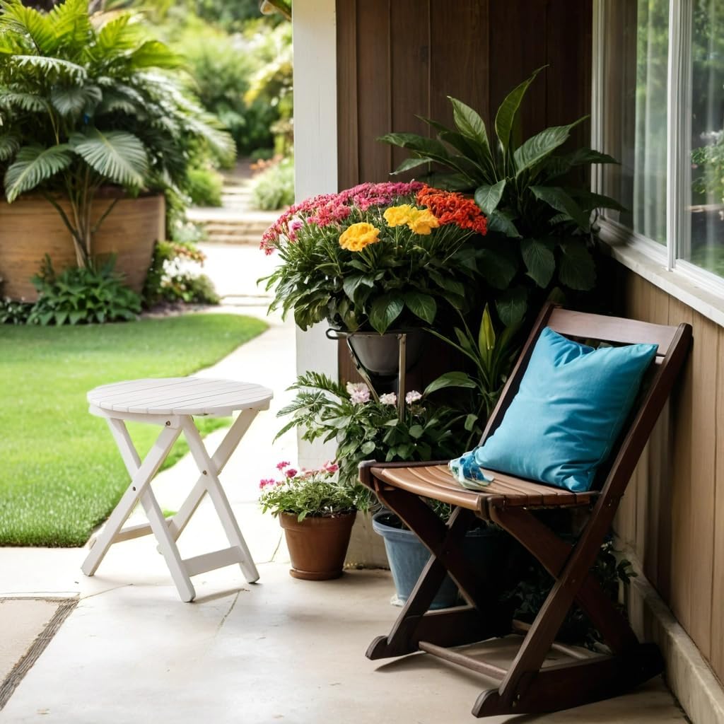 Outdoor Small Round Folding Side Table, Foldable Wooden End Tables for Indoor, Porch, Patio, Camping as Coffee Table or Plant Stand, White ﻿