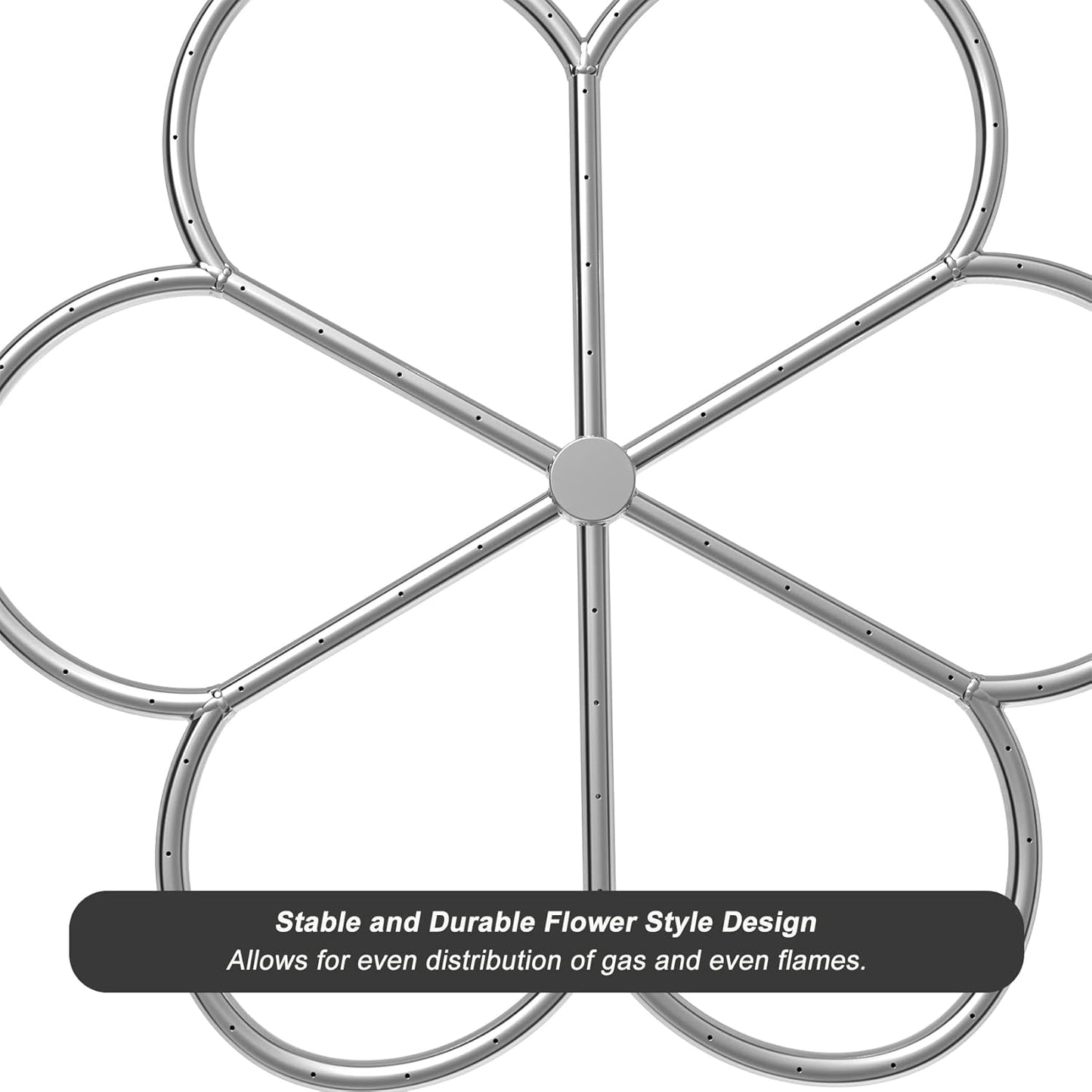 Skyflame 30-Inch 304 Stainless Steel Fire Pit Burner, Flower-Shape Burner Ring for Fire Pit, Natural Gas & Propane Fireplace, Max BTU 435K