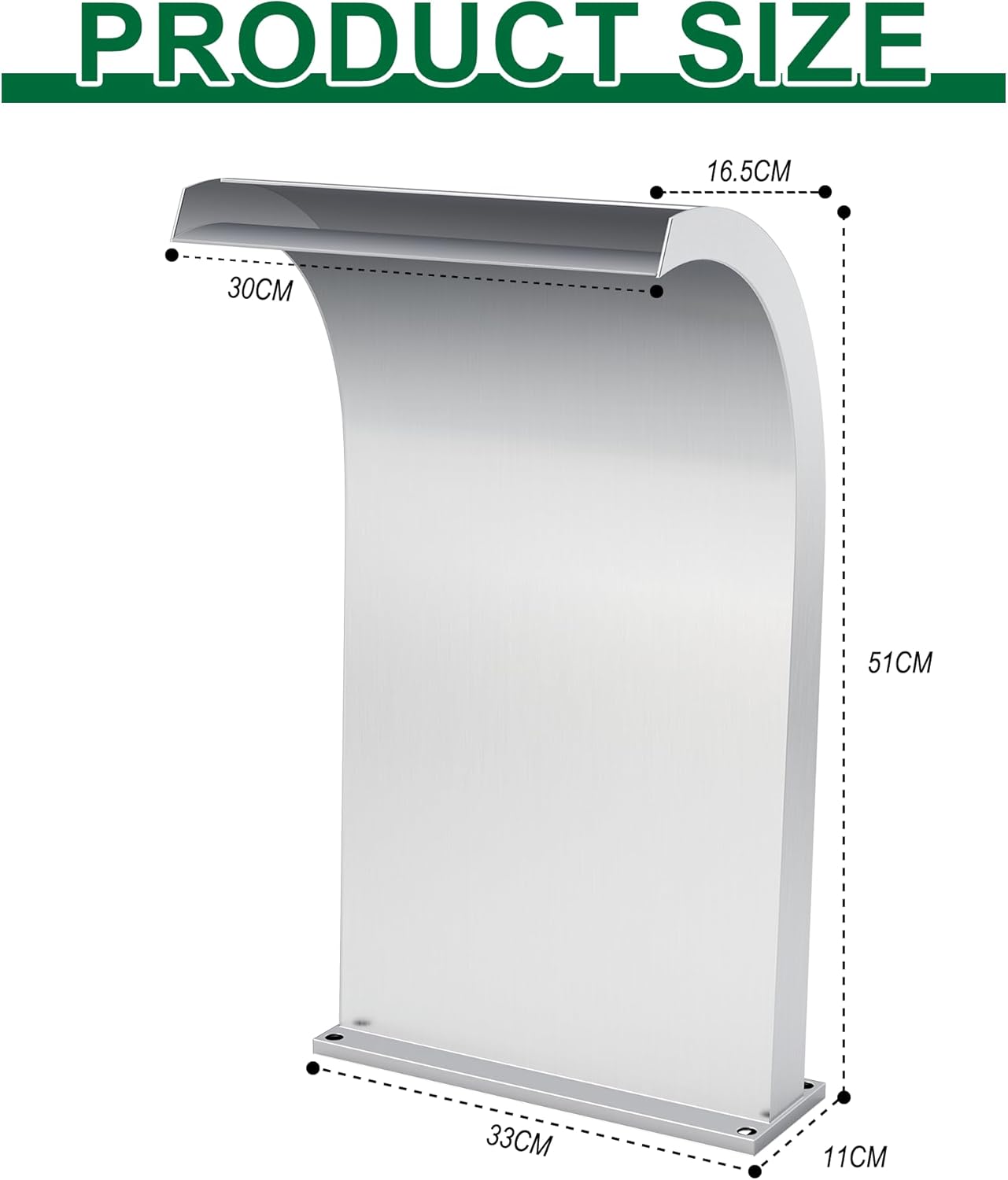 S-Shape Waterfall Spillway Ground Pool Fountain, LONGRUNNEW 304 Stainless Steel Outdoor Water Feature 24.13'' x 9.37'' x 15.39'' for Garden Decor, Landscape Accents & Patio Pond Water Feature-Large