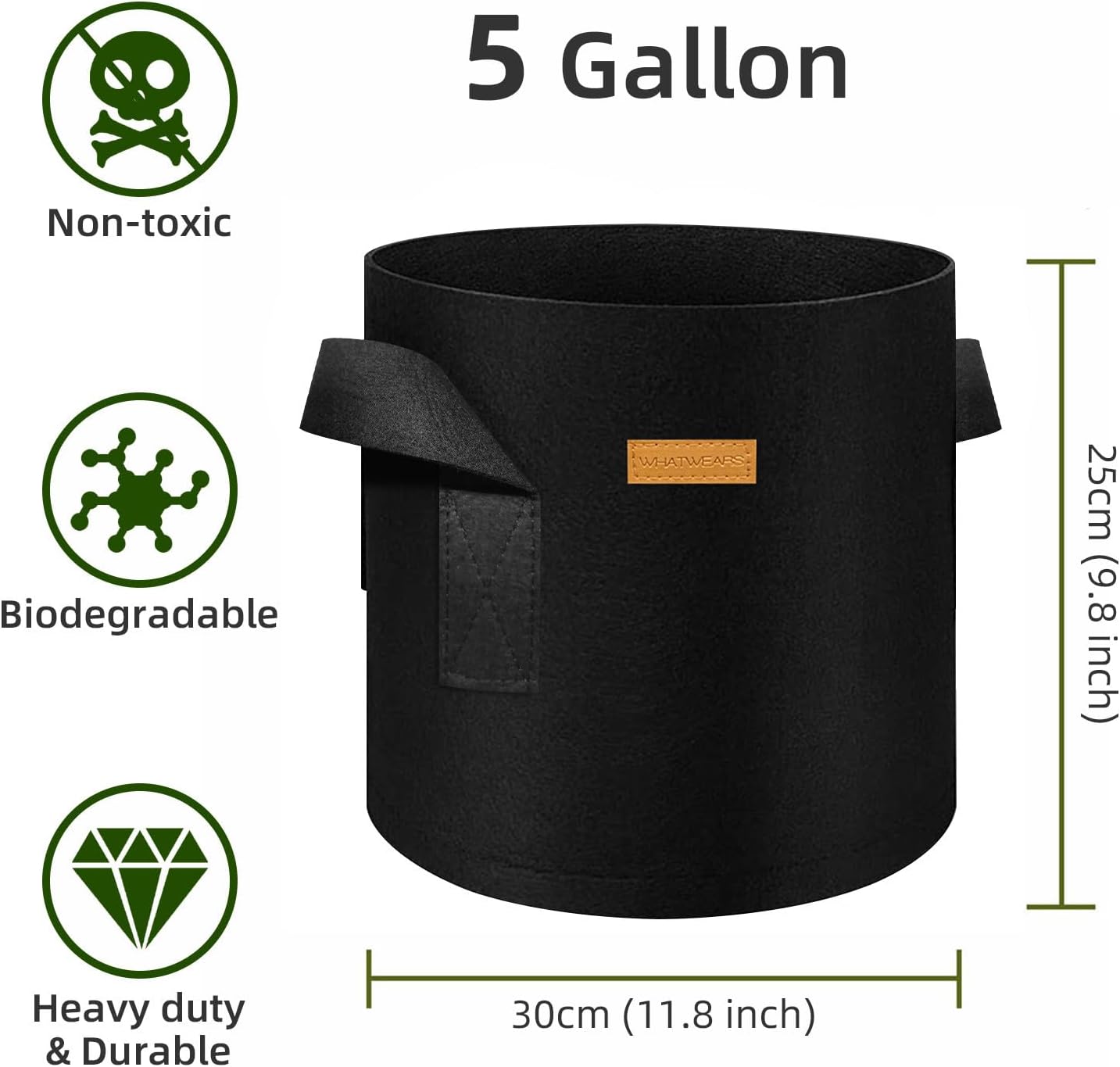 12-Pack 5 Gallon Plant Grow Bags, Thickened Nonwoven Fabric Pots with Handles, Vegetable Planter Bags Containers, Cloth Planters for Garden Vegetable/Flower/Plant/Fruits Outdoor (Black)