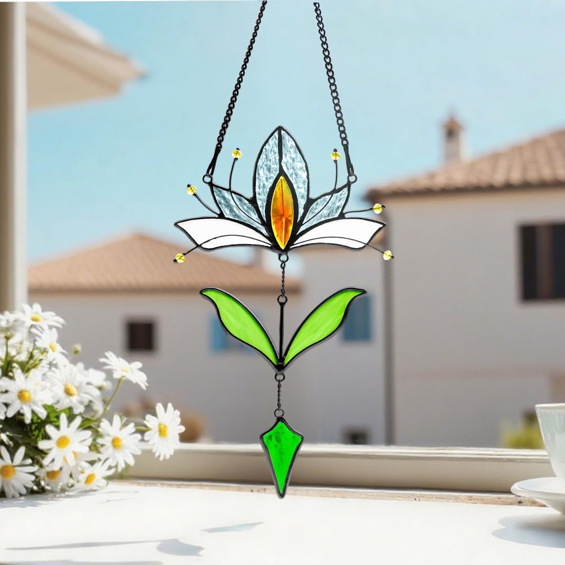Lotus Flower Gifts Stained Glass Suncatcher for Window Hanging,Fake Flowers Decor Sun Catchers Indoor Window,Best Flower Gifts for Women, for Mom Grandma
