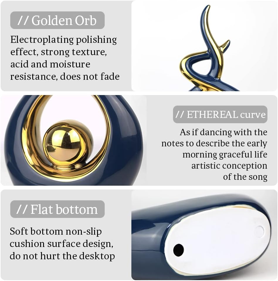 Norrclp Home Decor Modern Abstract Art Ceramic Statue Table Decorations for Dining Room Living Room Office Centerpiece (Blue and Gold, Large)