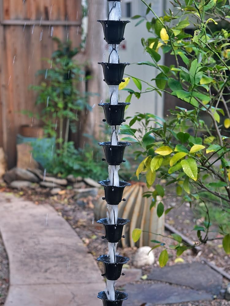 Nutshell Stores Flower Cups Rain Chain - Black - 16 Feet