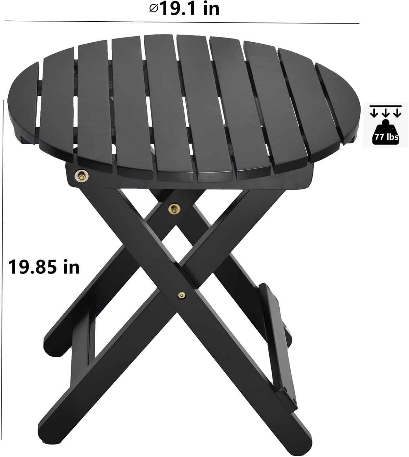 Outdoor Small Round Folding Side Tables, Foldable Wooden End Table for Indoor, Porch, Patio, Camping as Coffee Table or Plant Stand, Black ﻿