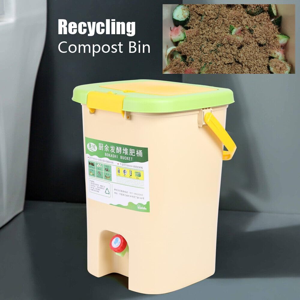 21L Recycle Composter Aerated Compost Bin for Kitchen 5 Gallon Bokashi Bucket Kitchen Food Waste 28.5x28.5x42cm/11.22x11.22x16.53inch