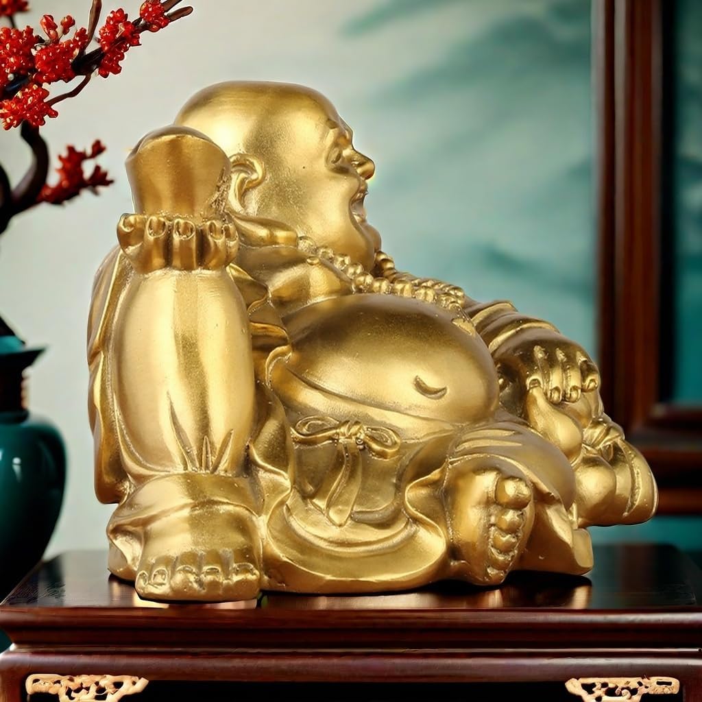 Golden Laughing Buddha Statue - New Home Decor, Happy Buddha Statue for Room Decor, Lucky and Zen Garden