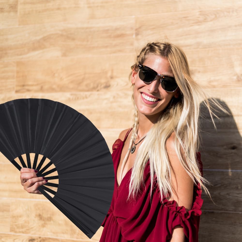 4 Pack Large Folding Hand Fan, Plastic Hand Held Folding Fans Chinese Kung Fu Hand Fan Decorative Folding Fans for Dance, Performance, Festival or Home Decorations(Black)