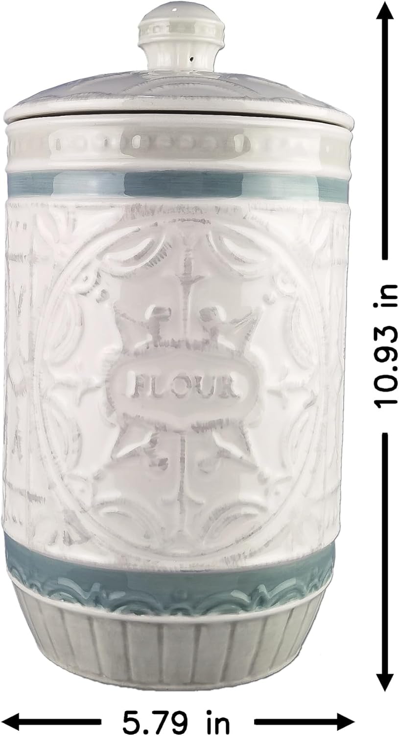 Young's Inc. 4 Pcs Set Casual Provincial Ceramic Canisters- Storage Container for Kitchen and Bathroom - Beautiful Home Decor Accent to Store Food, Coffee, Tea, and More - Green, White