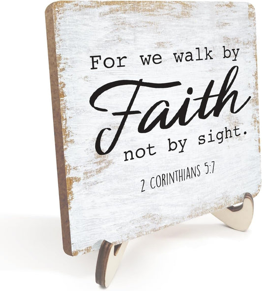 Motivational Wood Sign Rustic Desk Decor Home Farmhouse Office Work Table Desk Accessories Decorative Christian Religious Bible Verse Faith Decorations Office Supplies Living Room Cubicle Decor