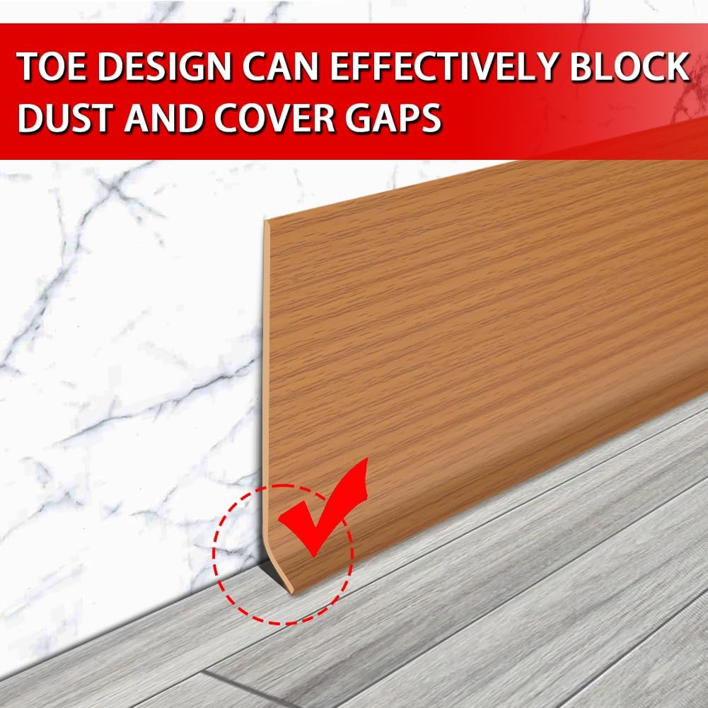 FONUNO Vinyl Wall Base Baseboard Molding Trim 4" Flexible Self Adhesive Rubber Wall Base Moulding Trim Peel and Stick Design, 4 Inch x 20 Feet, Yellow Wood Grain