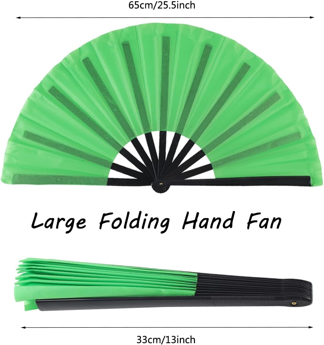 4 Pack Large Folding Hand Fan, Plastic Hand Held Folding Fans Chinese Kung Fu Hand Fan Decorative Folding Fans for Dance, Performance, Festival or Home Decorations(Green)