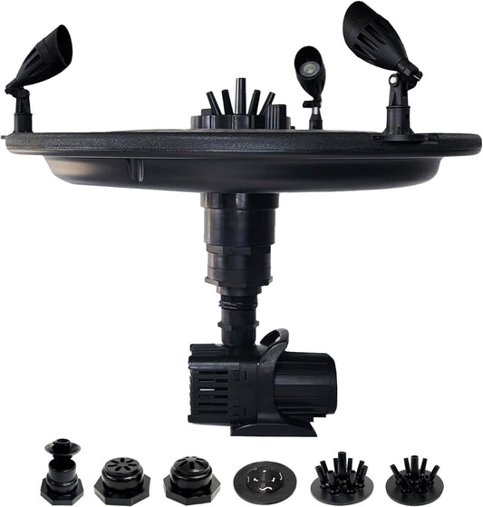 HALF OFF PONDS Floating Fountain – 1/4 HP Pond Aerator, 100' Cord – 3000 GPH Water Pump – 9 Spray Patterns - Color-Changing LED Lights - for Ponds & Water Gardens