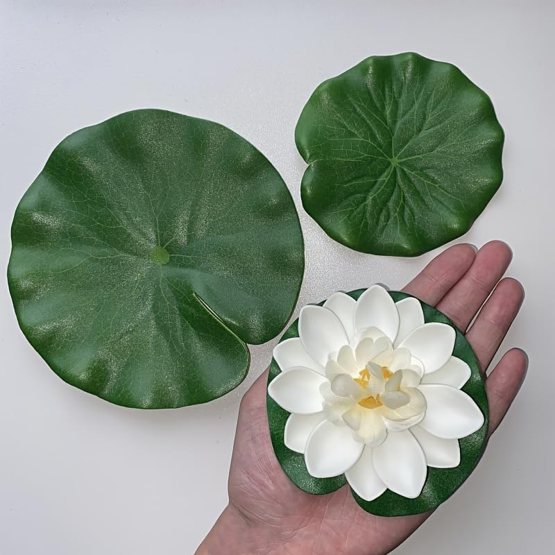 12 Pcs Artificial Floating Foam Lotus Flower with Water Lily Pad, Floating Artificial Lotus Flowers Decor Floating Pond Decor Home Decoration