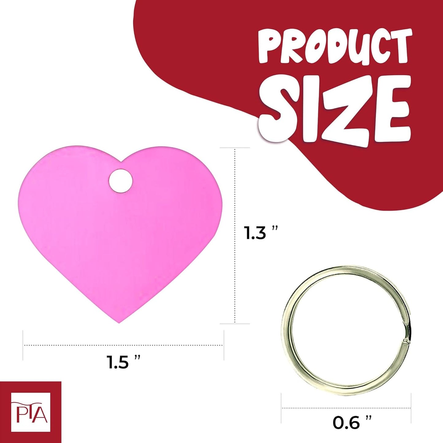 [Press TX Art] 40 Pcs Round(Circle), Bone, Rectangle, Heart Anodized Aluminum Stamping Blanks Tags 10 Mixed Colors Metal Engraving ID Name Tags with Rings (Hearts in 10 Colors)