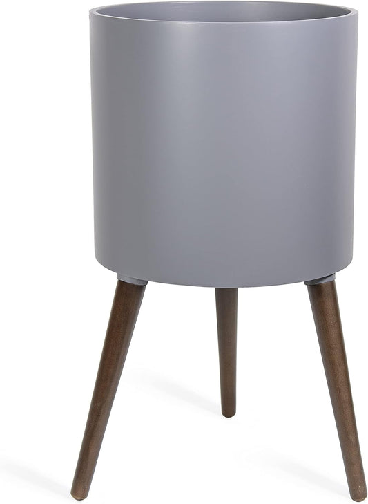 D'vine Dev 14 Inch Planter Pot with Stand, Mid-Century Tall Plant Pot with Legs for Indoor Plants, X-Large, Grey, 88-O-D-3