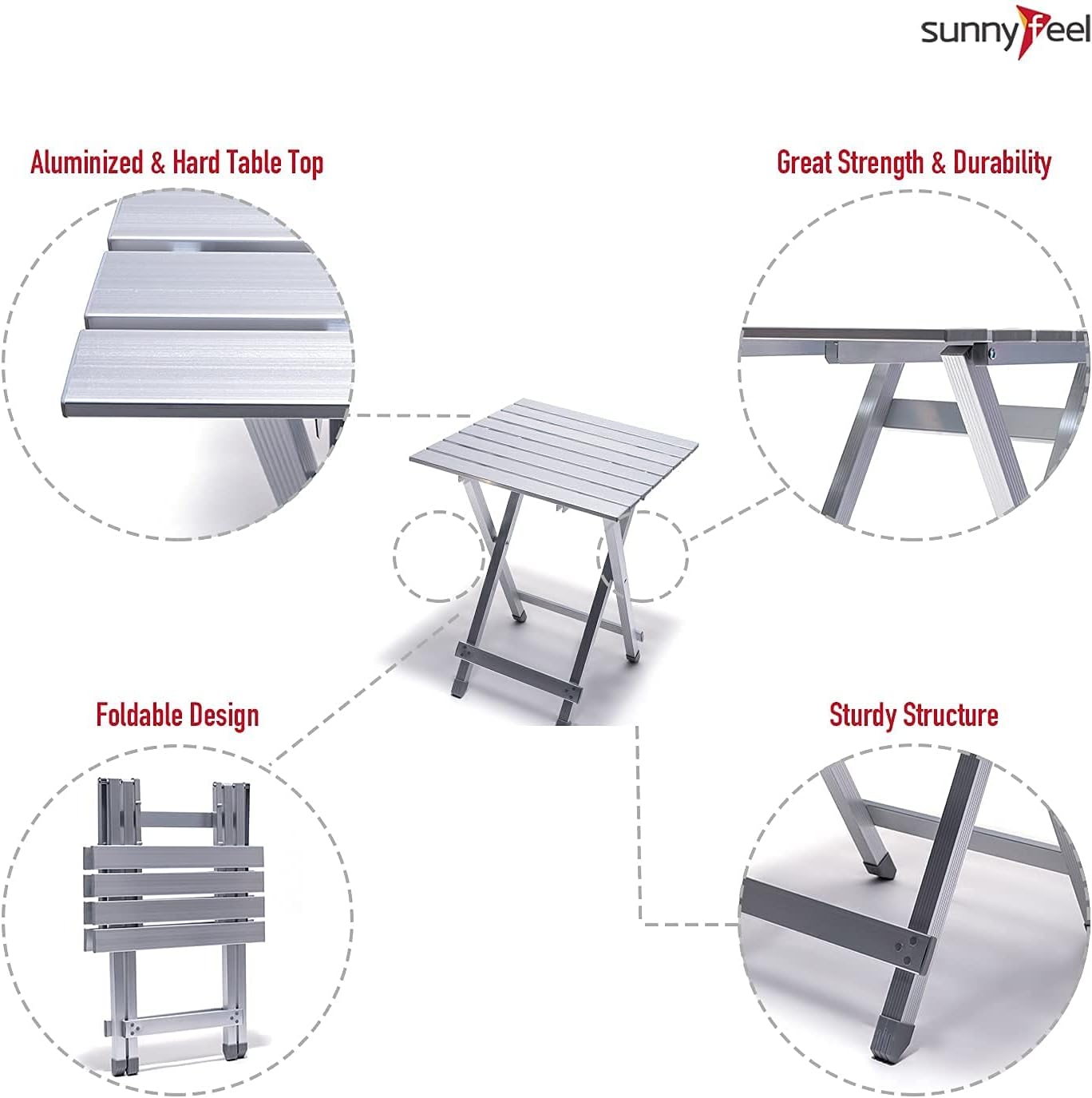 SUNNYFEEL Folding Camping Table - Lightweight Aluminum Portable Picnic Table, 18.5x18.5x24.5 Inch for Cooking, Beach, Hiking, Travel, Fishing, BBQ, Indoor Outdoor Small Foldable Camp Tables