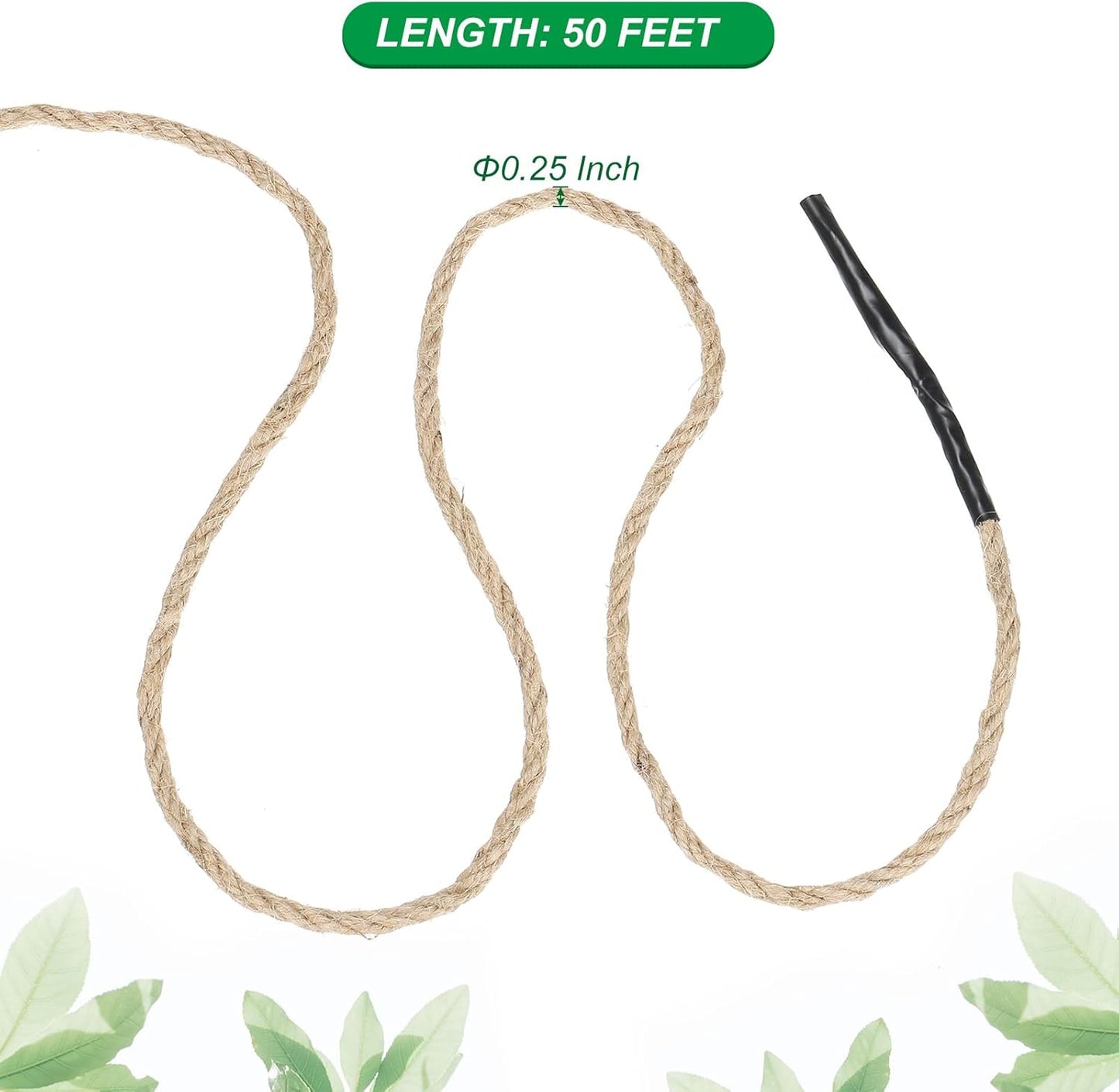 PATIKIL 1/4" x 50 Ft Twisted Manila Jute Rope Natural Thick Twine for Docks, Railings, Bundling, Craft, Tug of War, Decorating